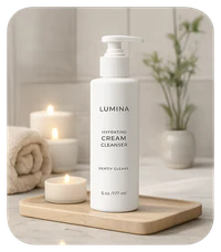 Hydrating cleanser styled in a softly lit spa scene