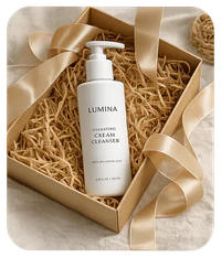 Hydrating cleanser presented inside a ribboned gift box
